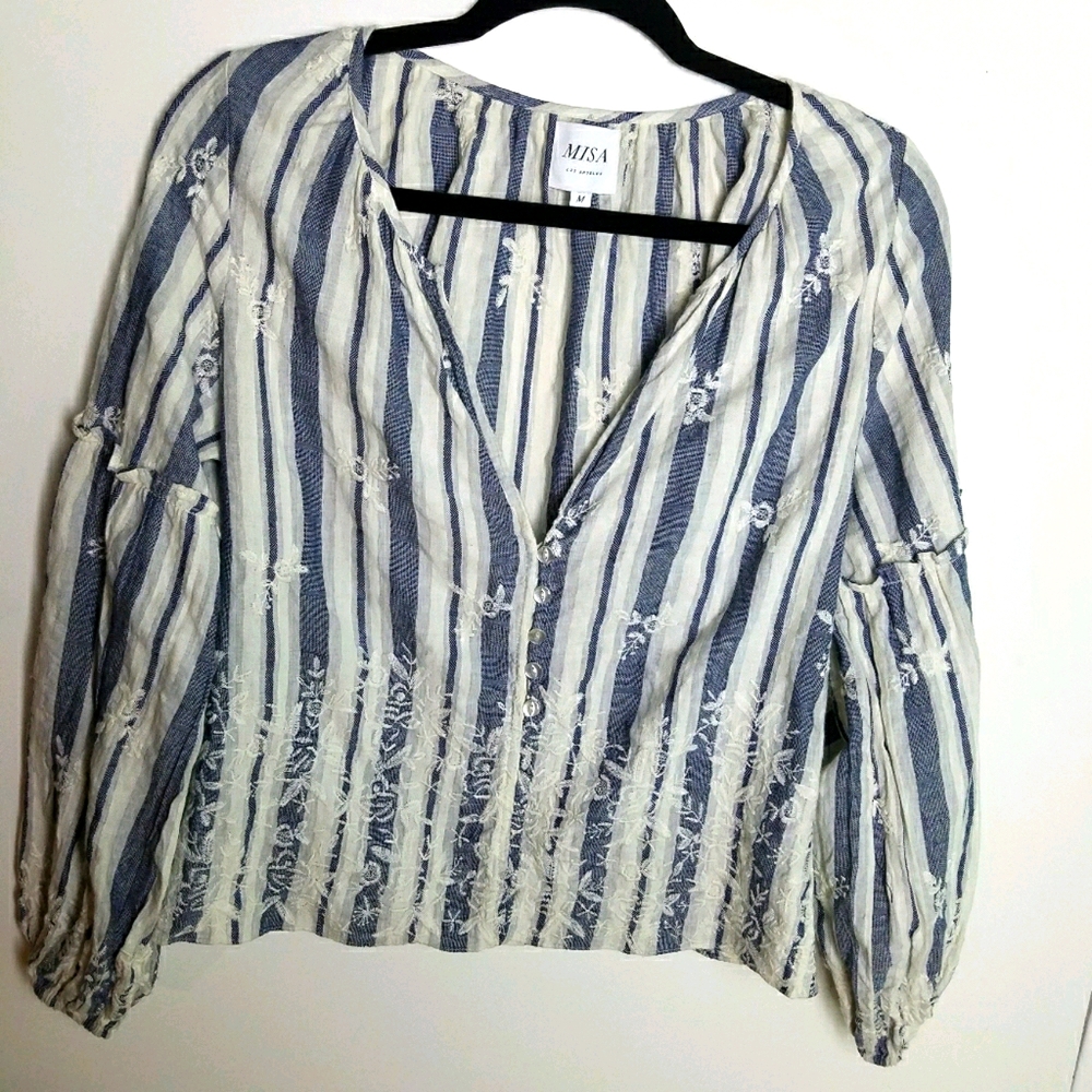 Misa Los Angeles Boho Peasant Embroidered Blouse